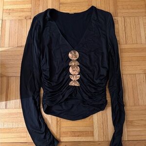 Cult Gaia Black Long Sleeve Top with Gold Accents